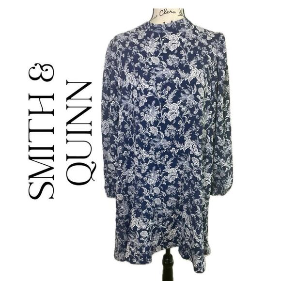 SMITH & QUINN DRESS THE L.A. BOUQUET NAVY BLUE SZ XL LONG SLEEVE SOPHISTICATED - Picture 1 of 16